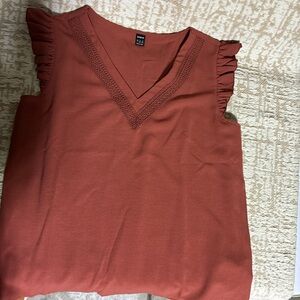 SHEIN Rust V-Neck Blouse with Ruffle Sleeves